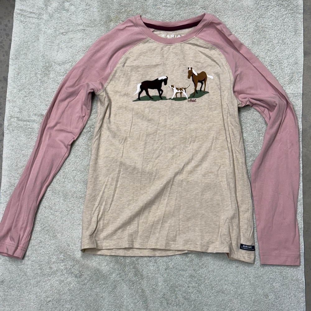 Ariat Kids Long Sleeve Horse Graphic Tee - Mauve and Beige